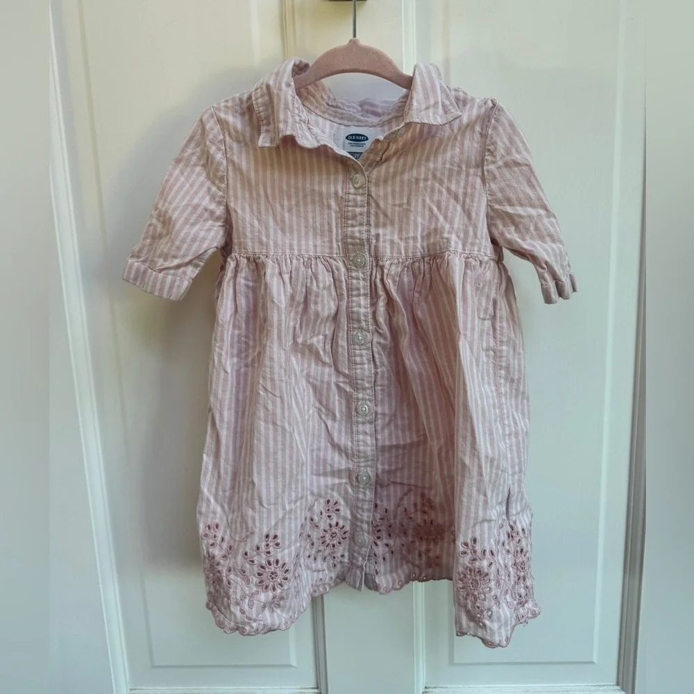 Old Navy 2T Pink & White Girls Striped Long sleeve Blouse Top